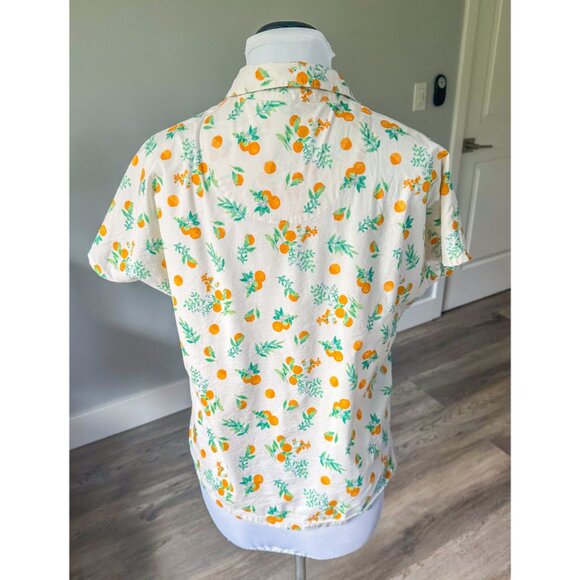 Uniqlo Oranges All-Over Print Short Sleeve Button Up Blouse - Picture 5 of 9